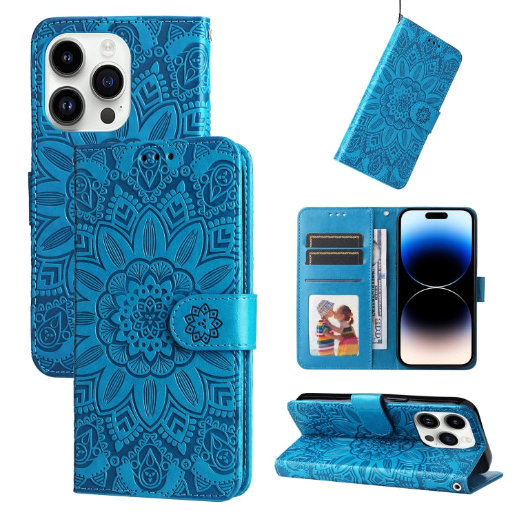 Embossed Sunflower Leather Phone Case, For iPhone 16, For iPhone 15 Pro Max, For iPhone 15 Pro, For iPhone 15 Plus