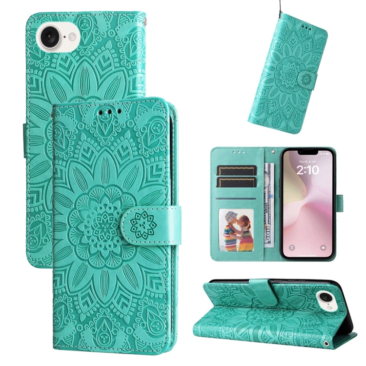 Embossed Sunflower Leather Phone Case, For iPhone 17e / 16e, For iPhone 17 Pro Max, For iPhone 17 Pro, For iPhone 17