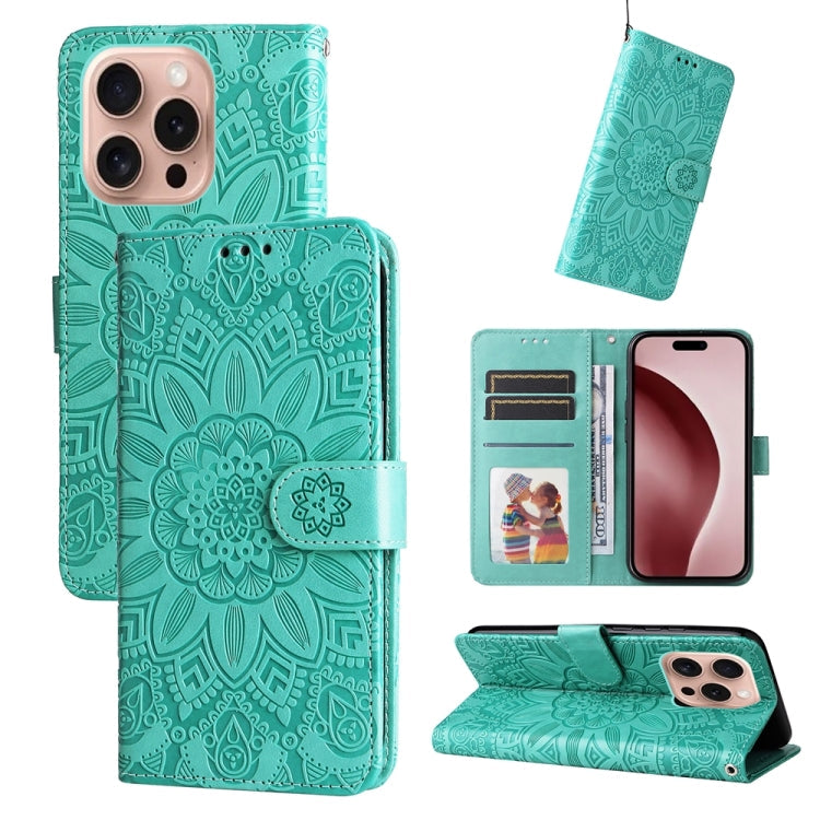 Embossed Sunflower Leather Phone Case, For iPhone Air, For iPhone 16 Pro Max, For iPhone 16 Pro, For iPhone 16 Plus