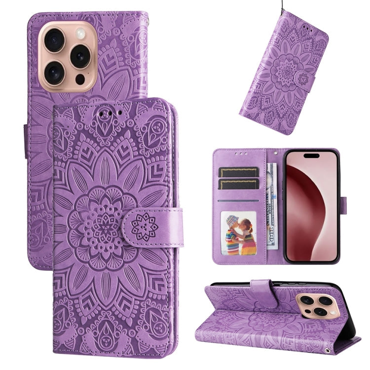 Embossed Sunflower Leather Phone Case, For iPhone Air, For iPhone 16 Pro Max, For iPhone 16 Pro, For iPhone 16 Plus