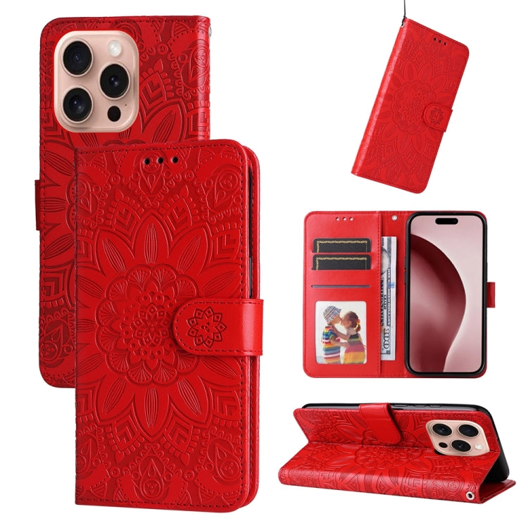 Embossed Sunflower Leather Phone Case, For iPhone Air, For iPhone 16 Pro Max, For iPhone 16 Pro, For iPhone 16 Plus