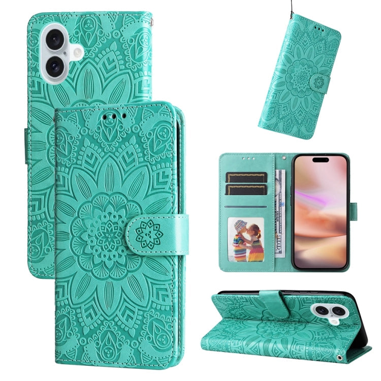 Embossed Sunflower Leather Phone Case, For iPhone Air, For iPhone 16 Pro Max, For iPhone 16 Pro, For iPhone 16 Plus
