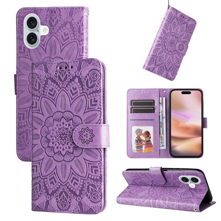 Embossed Sunflower Leather Phone Case, For iPhone Air, For iPhone 16 Pro Max, For iPhone 16 Pro, For iPhone 16 Plus