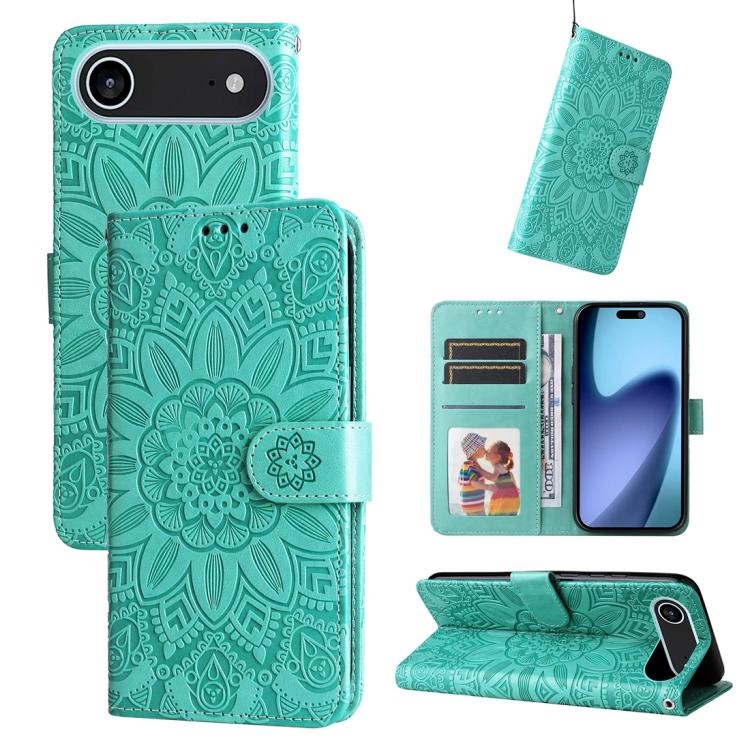Embossed Sunflower Leather Phone Case, For iPhone Air, For iPhone 16 Pro Max, For iPhone 16 Pro, For iPhone 16 Plus