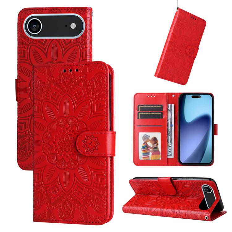 Embossed Sunflower Leather Phone Case, For iPhone Air, For iPhone 16 Pro Max, For iPhone 16 Pro, For iPhone 16 Plus