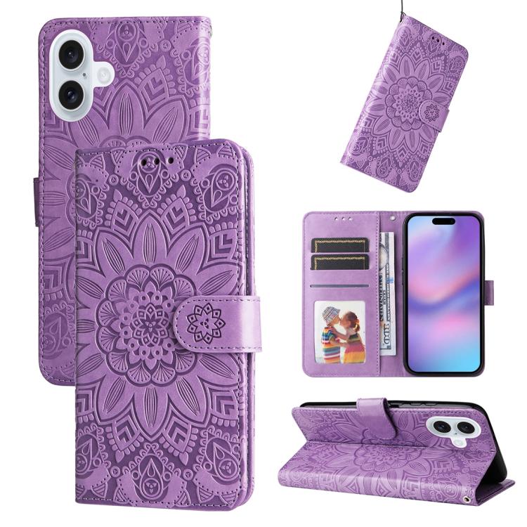 Embossed Sunflower Leather Phone Case, For iPhone 17e / 16e, For iPhone 17 Pro Max, For iPhone 17 Pro, For iPhone 17