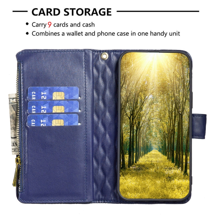 Diamond Lattice Zipper Wallet Leather Flip Phone Case, For iPhone 16 Pro Max, For iPhone 16 Pro, For iPhone 16 Plus, For iPhone 16