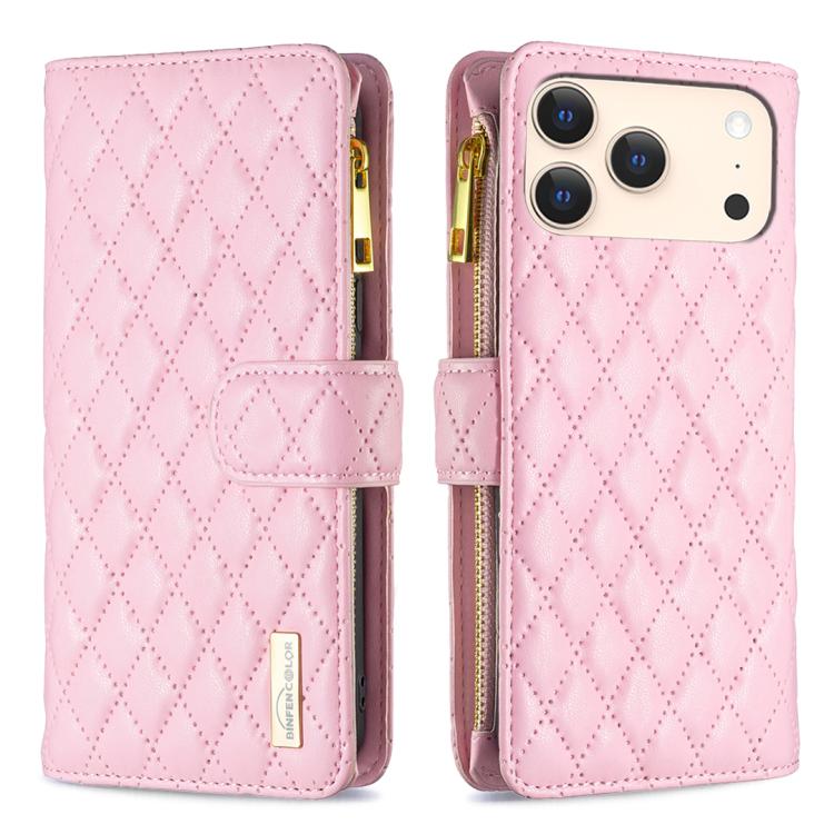 Diamond Lattice Zipper Wallet Leather Flip Phone Case, For iPhone 17 Pro Max, For iPhone 17 Pro, For iPhone 17, For iPhone Air