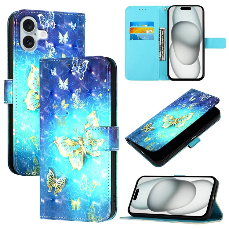 3D Painting Horizontal Flip Leather Phone Case, For iPhone 16 Pro, For iPhone 16 Plus, For iPhone 16