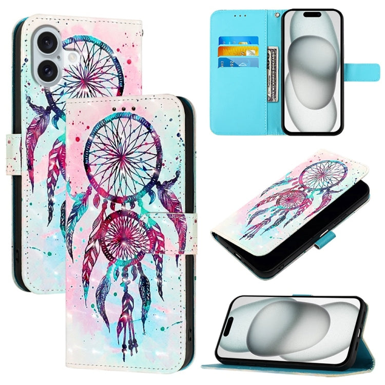 3D Painting Horizontal Flip Leather Phone Case, For iPhone 16 Pro, For iPhone 16 Plus, For iPhone 16