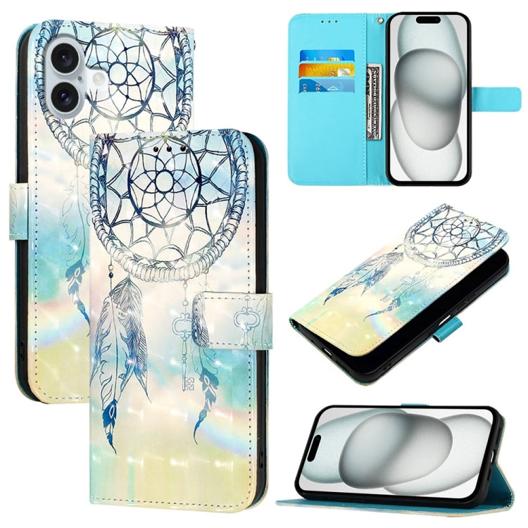 3D Painting Horizontal Flip Leather Phone Case, For iPhone 16 Pro, For iPhone 16 Plus, For iPhone 16