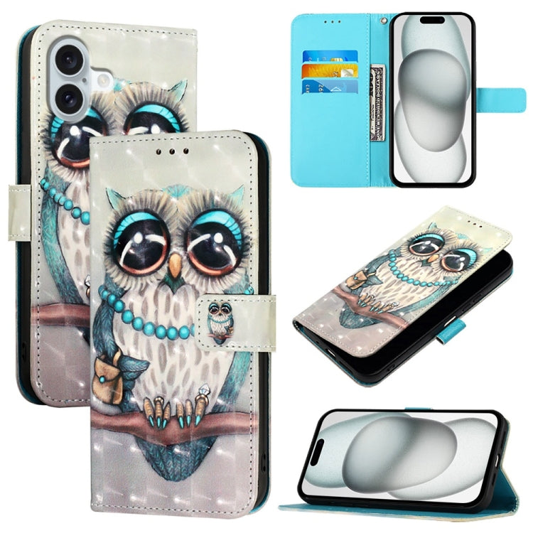 3D Painting Horizontal Flip Leather Phone Case, For iPhone 16 Pro, For iPhone 16 Plus, For iPhone 16