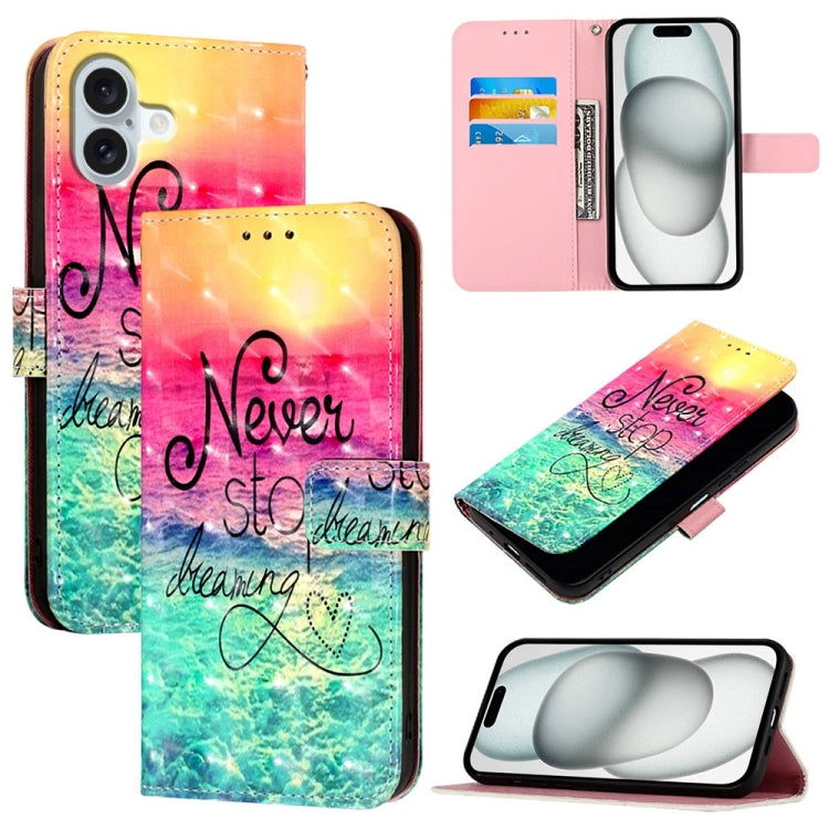 3D Painting Horizontal Flip Leather Phone Case, For iPhone 16 Pro, For iPhone 16 Plus, For iPhone 16