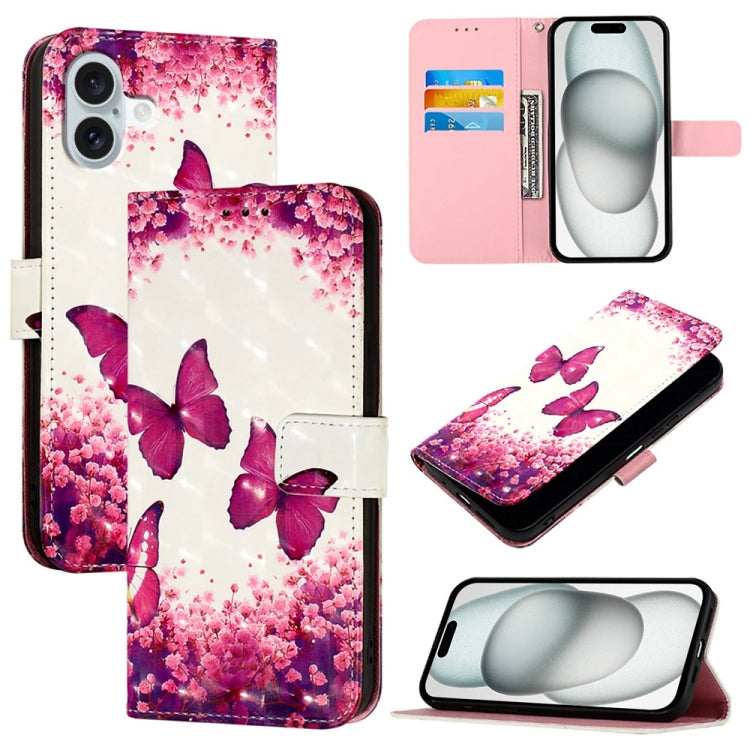 3D Painting Horizontal Flip Leather Phone Case, For iPhone 16 Pro, For iPhone 16 Plus, For iPhone 16