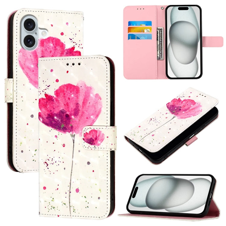 3D Painting Horizontal Flip Leather Phone Case, For iPhone 16 Pro, For iPhone 16 Plus, For iPhone 16