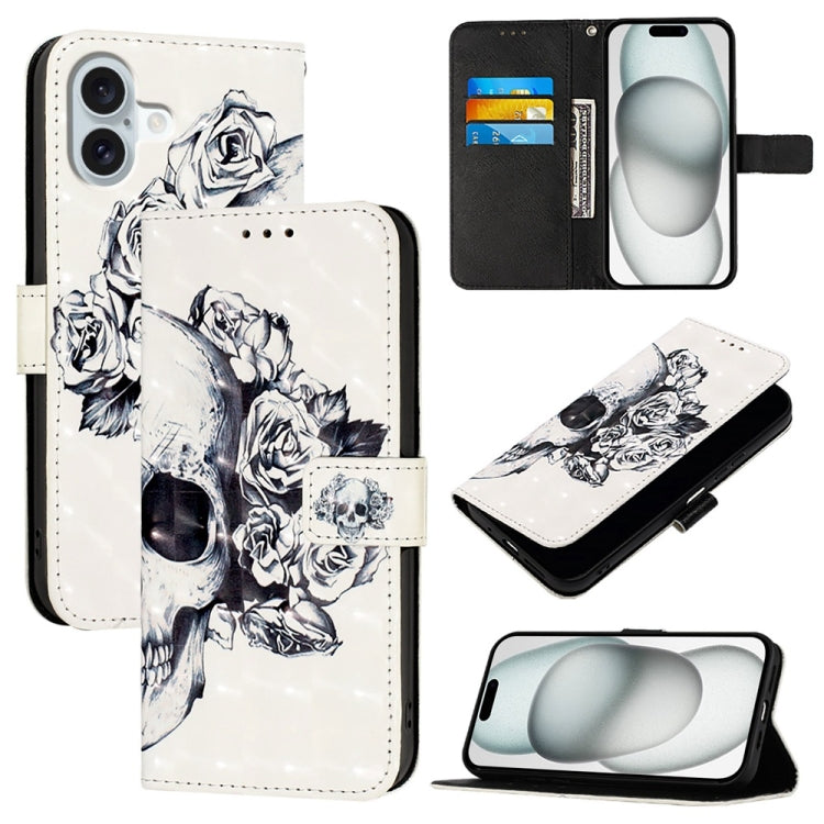 3D Painting Horizontal Flip Leather Phone Case, For iPhone 16 Pro, For iPhone 16 Plus, For iPhone 16