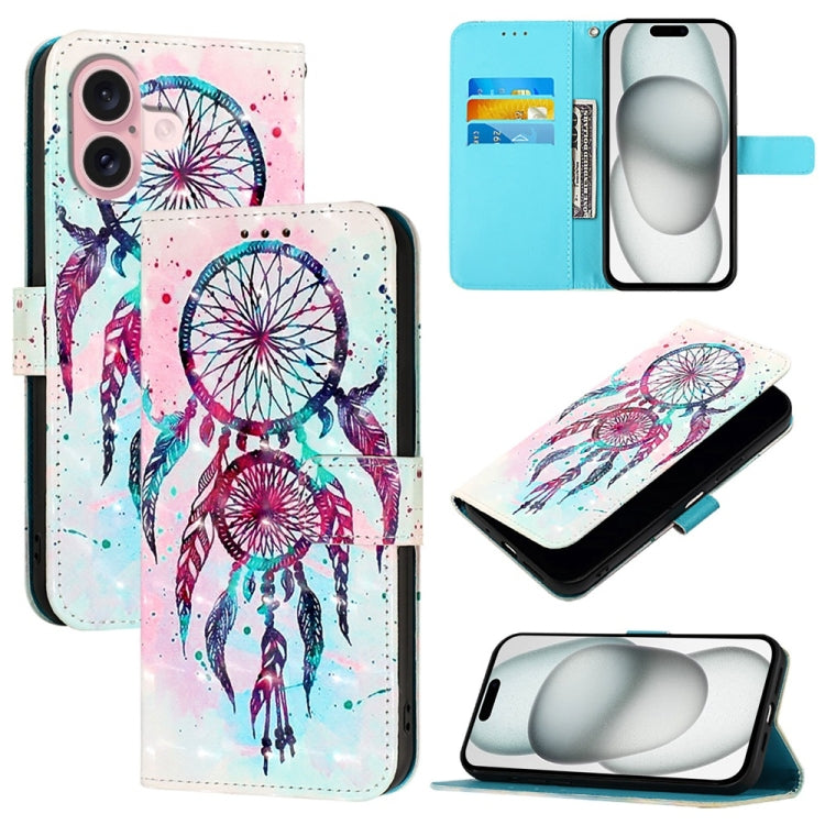 3D Painting Horizontal Flip Leather Phone Case, For iPhone 16 Pro, For iPhone 16 Plus, For iPhone 16
