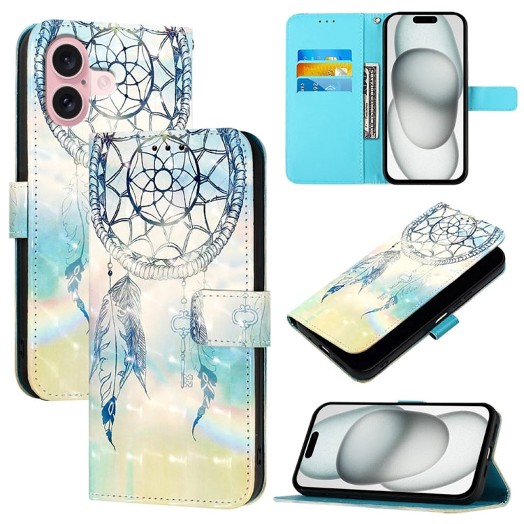 3D Painting Horizontal Flip Leather Phone Case, For iPhone 16 Pro, For iPhone 16 Plus, For iPhone 16