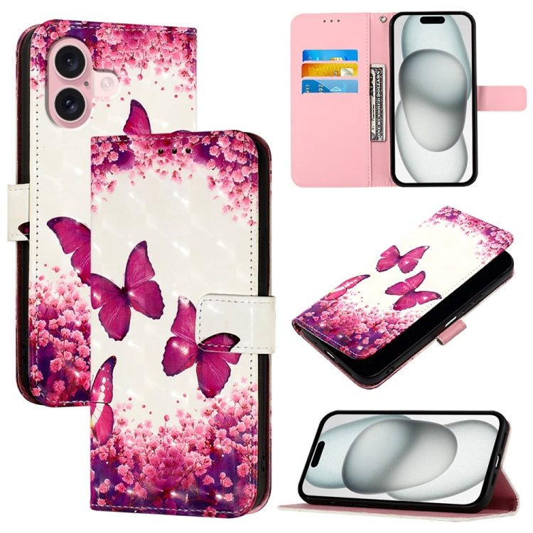 3D Painting Horizontal Flip Leather Phone Case, For iPhone 16 Pro, For iPhone 16 Plus, For iPhone 16