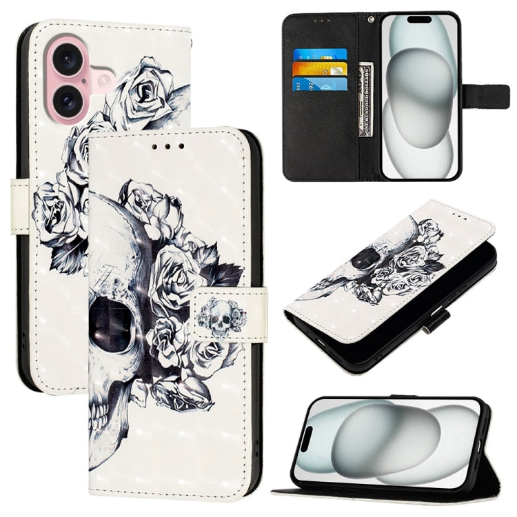 3D Painting Horizontal Flip Leather Phone Case, For iPhone 16 Pro, For iPhone 16 Plus, For iPhone 16