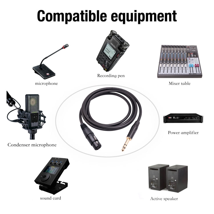 6.35mm 1/4 TRS Male to XLR 3pin Female Microphone Cable, 1m, 1.8m, 3m, 5m, 10m