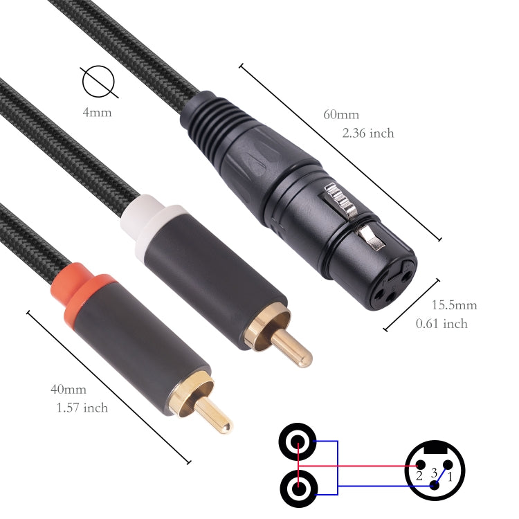 RCA20 XLR Female to Dual RCA Y-Splitter Audio Cable, 1m, 2m, 3m