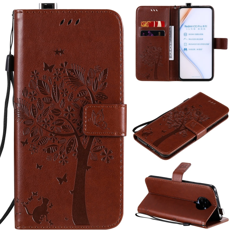 Tree & Cat Embossed Pattern Horizontal Flip Leather Case with Holder & Card Slots & Wallet & Lanyard, For Xiaomi Redmi K30 Pro, For Huawei Nova 7 Pro