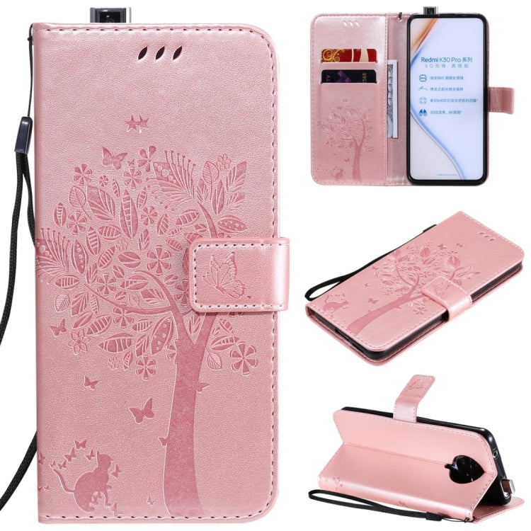 Tree & Cat Embossed Pattern Horizontal Flip Leather Case with Holder & Card Slots & Wallet & Lanyard, For Xiaomi Redmi K30 Pro, For Huawei Nova 7 Pro