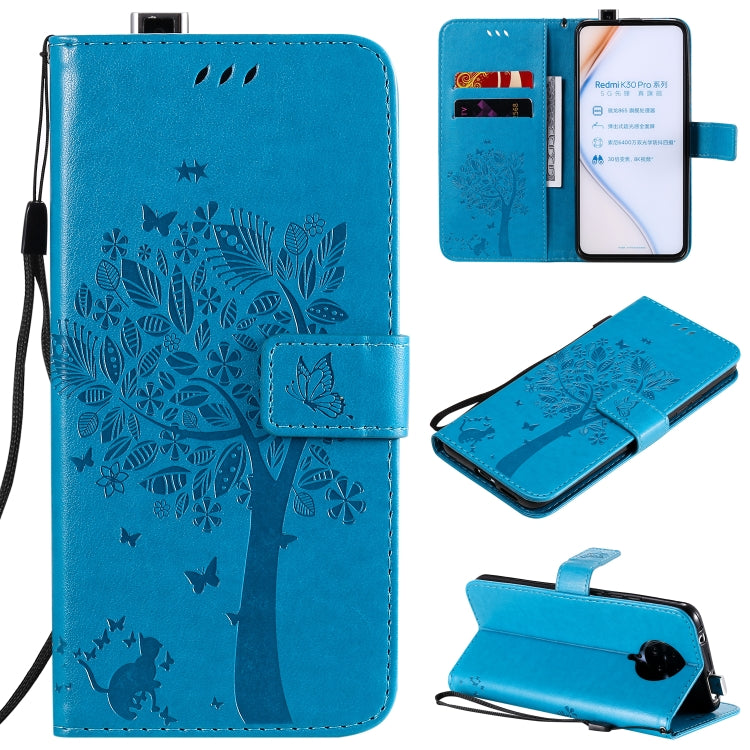 Tree & Cat Embossed Pattern Horizontal Flip Leather Case with Holder & Card Slots & Wallet & Lanyard, For Xiaomi Redmi K30 Pro, For Huawei Nova 7 Pro
