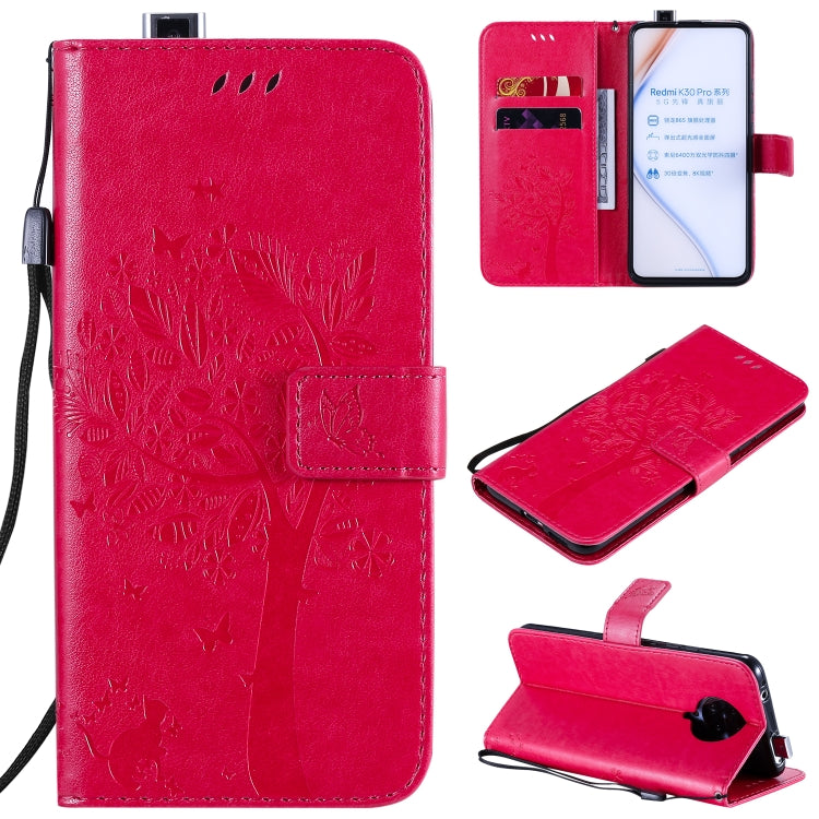 Tree & Cat Embossed Pattern Horizontal Flip Leather Case with Holder & Card Slots & Wallet & Lanyard, For Xiaomi Redmi K30 Pro, For Huawei Nova 7 Pro