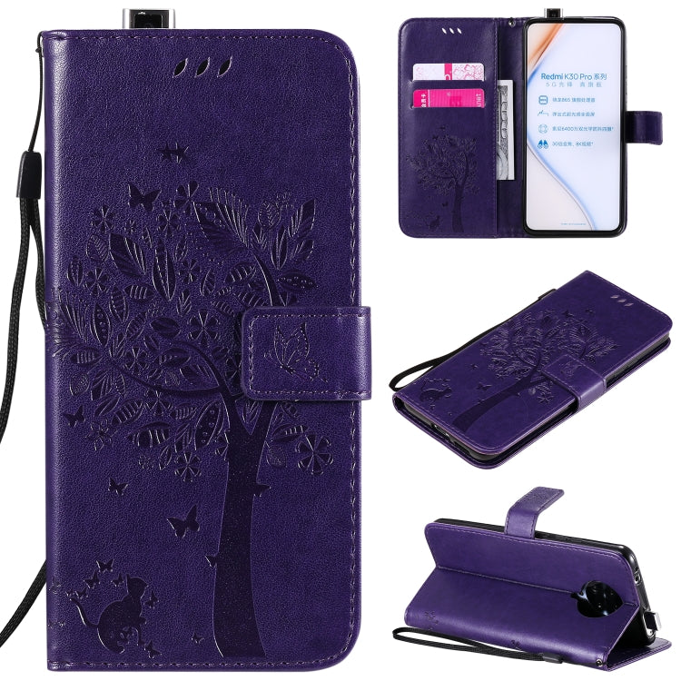 Tree & Cat Embossed Pattern Horizontal Flip Leather Case with Holder & Card Slots & Wallet & Lanyard, For Xiaomi Redmi K30 Pro, For Huawei Nova 7 Pro