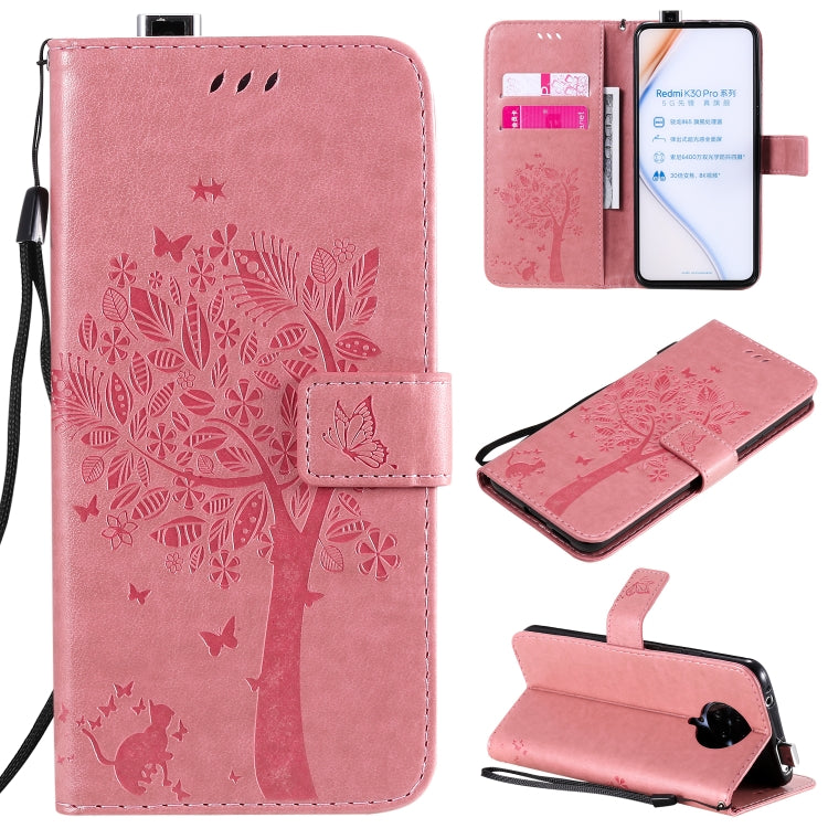 Tree & Cat Embossed Pattern Horizontal Flip Leather Case with Holder & Card Slots & Wallet & Lanyard, For Xiaomi Redmi K30 Pro, For Huawei Nova 7 Pro