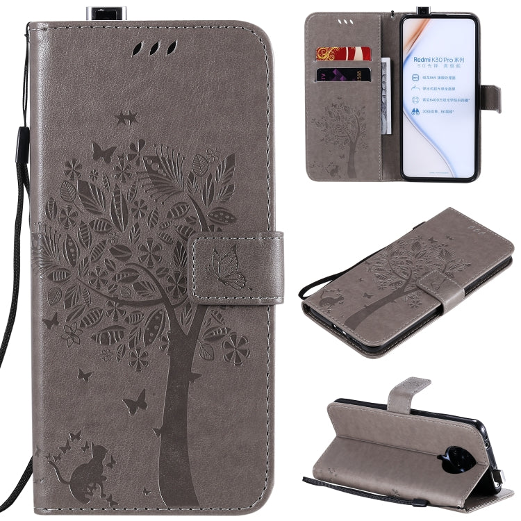 Tree & Cat Embossed Pattern Horizontal Flip Leather Case with Holder & Card Slots & Wallet & Lanyard, For Xiaomi Redmi K30 Pro, For Huawei Nova 7 Pro
