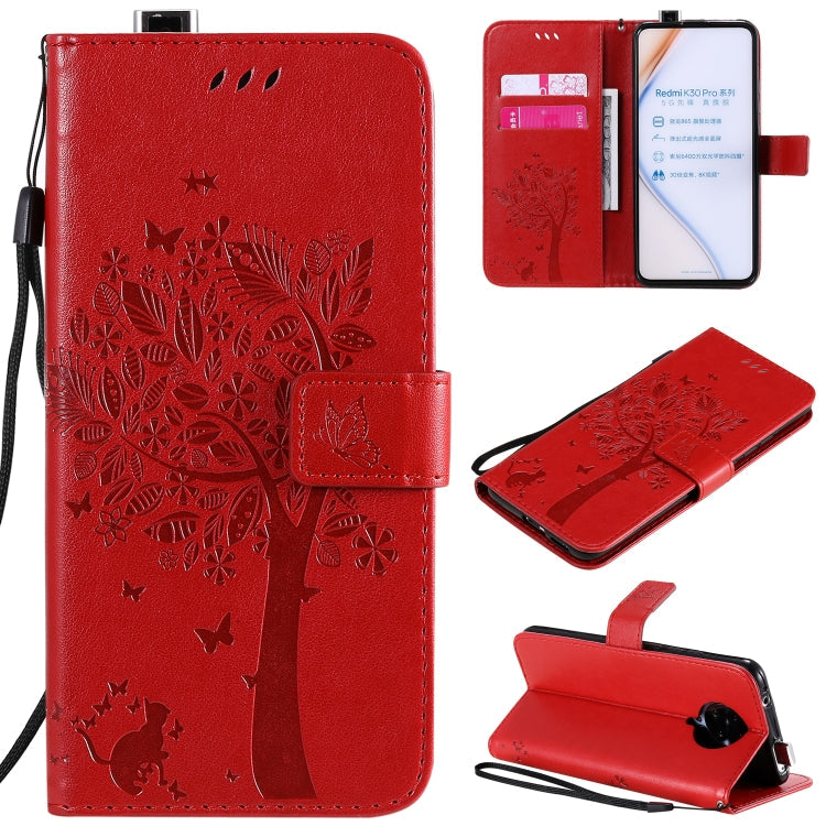 Tree & Cat Embossed Pattern Horizontal Flip Leather Case with Holder & Card Slots & Wallet & Lanyard, For Xiaomi Redmi K30 Pro, For Huawei Nova 7 Pro