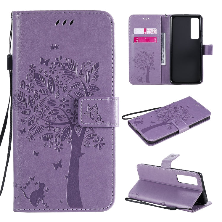 Tree & Cat Embossed Pattern Horizontal Flip Leather Case with Holder & Card Slots & Wallet & Lanyard, For Xiaomi Redmi K30 Pro, For Huawei Nova 7 Pro