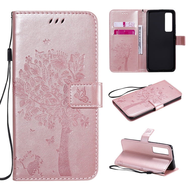 Tree & Cat Embossed Pattern Horizontal Flip Leather Case with Holder & Card Slots & Wallet & Lanyard, For Xiaomi Redmi K30 Pro, For Huawei Nova 7 Pro