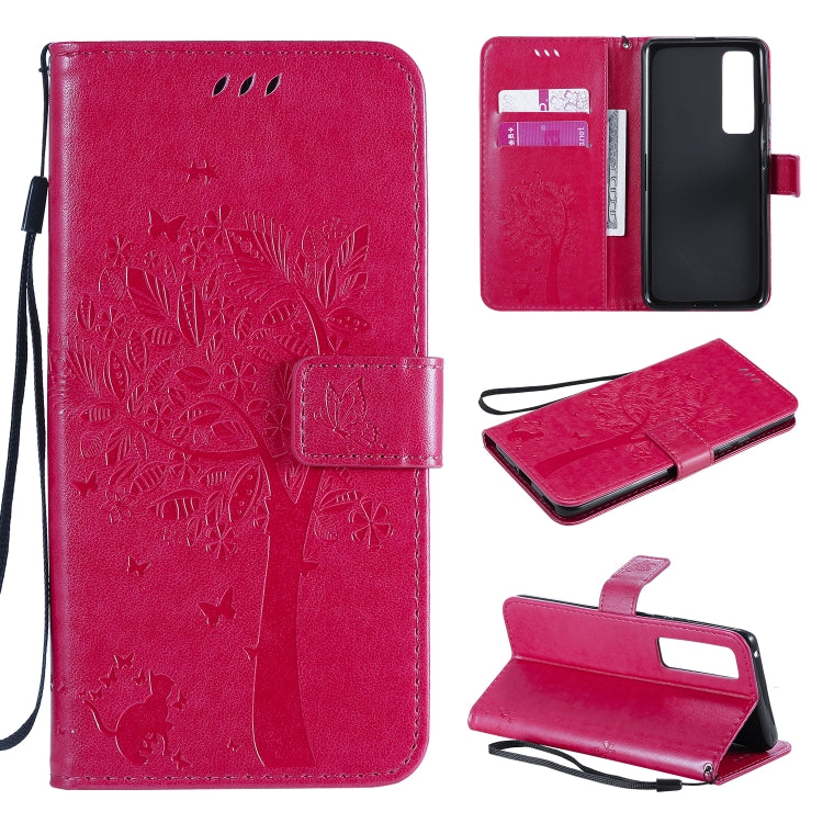 Tree & Cat Embossed Pattern Horizontal Flip Leather Case with Holder & Card Slots & Wallet & Lanyard, For Xiaomi Redmi K30 Pro, For Huawei Nova 7 Pro