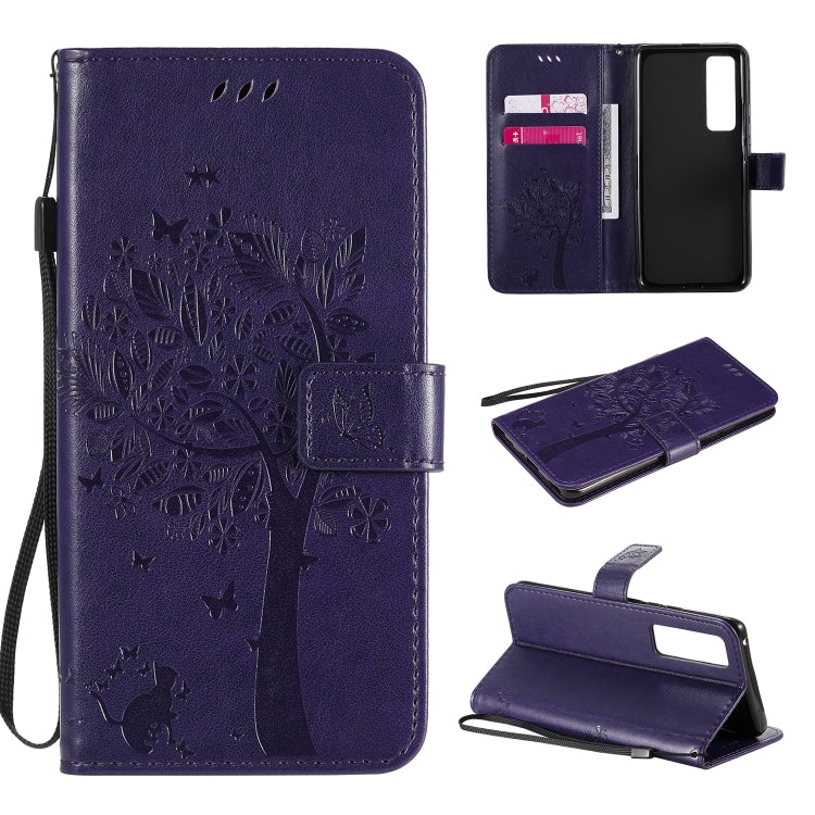 Tree & Cat Embossed Pattern Horizontal Flip Leather Case with Holder & Card Slots & Wallet & Lanyard, For Xiaomi Redmi K30 Pro, For Huawei Nova 7 Pro