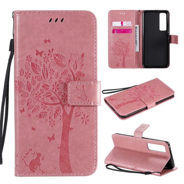 Tree & Cat Embossed Pattern Horizontal Flip Leather Case with Holder & Card Slots & Wallet & Lanyard, For Xiaomi Redmi K30 Pro, For Huawei Nova 7 Pro