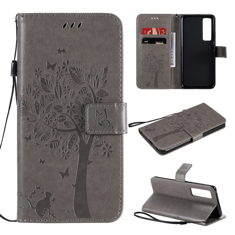Tree & Cat Embossed Pattern Horizontal Flip Leather Case with Holder & Card Slots & Wallet & Lanyard, For Xiaomi Redmi K30 Pro, For Huawei Nova 7 Pro