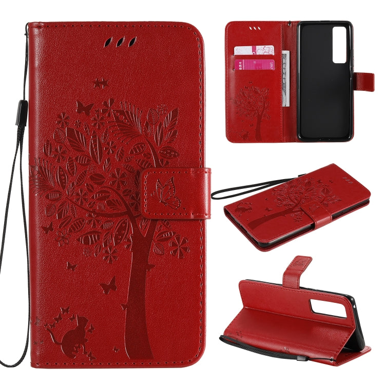 Tree & Cat Embossed Pattern Horizontal Flip Leather Case with Holder & Card Slots & Wallet & Lanyard, For Xiaomi Redmi K30 Pro, For Huawei Nova 7 Pro