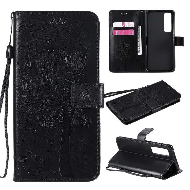 Tree & Cat Embossed Pattern Horizontal Flip Leather Case with Holder & Card Slots & Wallet & Lanyard, For Xiaomi Redmi K30 Pro, For Huawei Nova 7 Pro