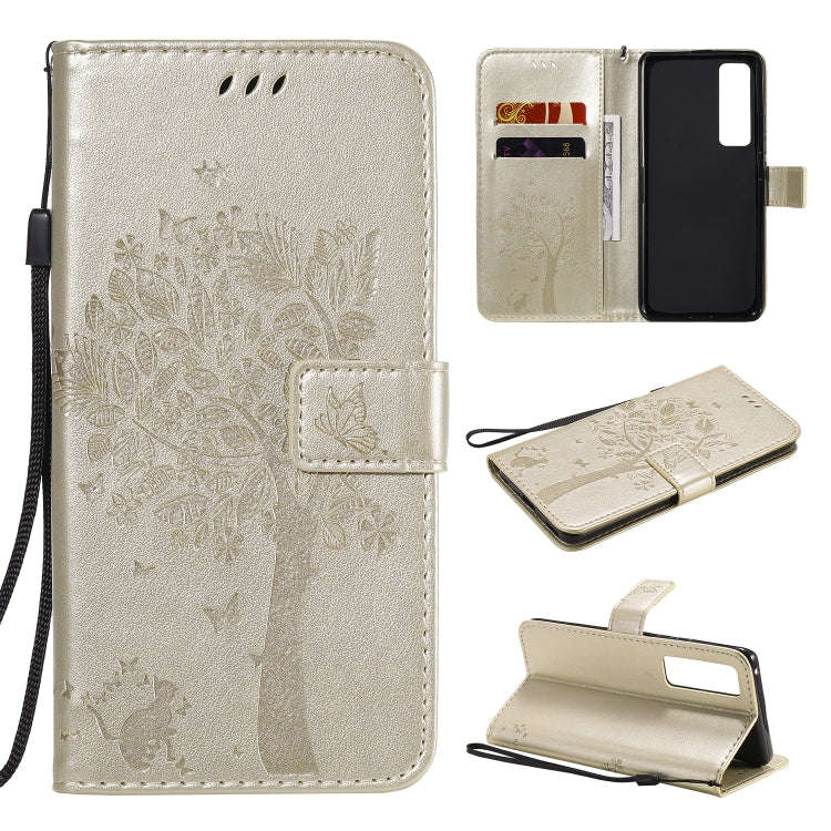 Tree & Cat Embossed Pattern Horizontal Flip Leather Case with Holder & Card Slots & Wallet & Lanyard, For Xiaomi Redmi K30 Pro, For Huawei Nova 7 Pro