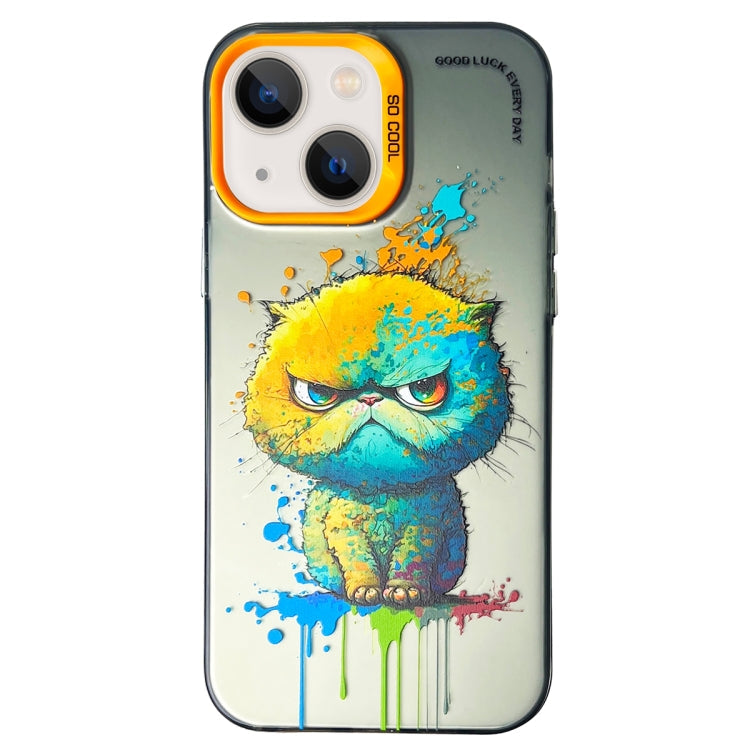 Double Layer Color Silver Series Animal Oil Painting Phone Case, For iPhone 14