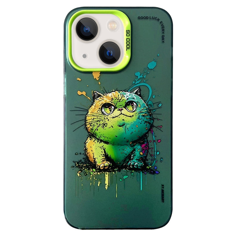 Double Layer Color Silver Series Animal Oil Painting Phone Case, For iPhone 14