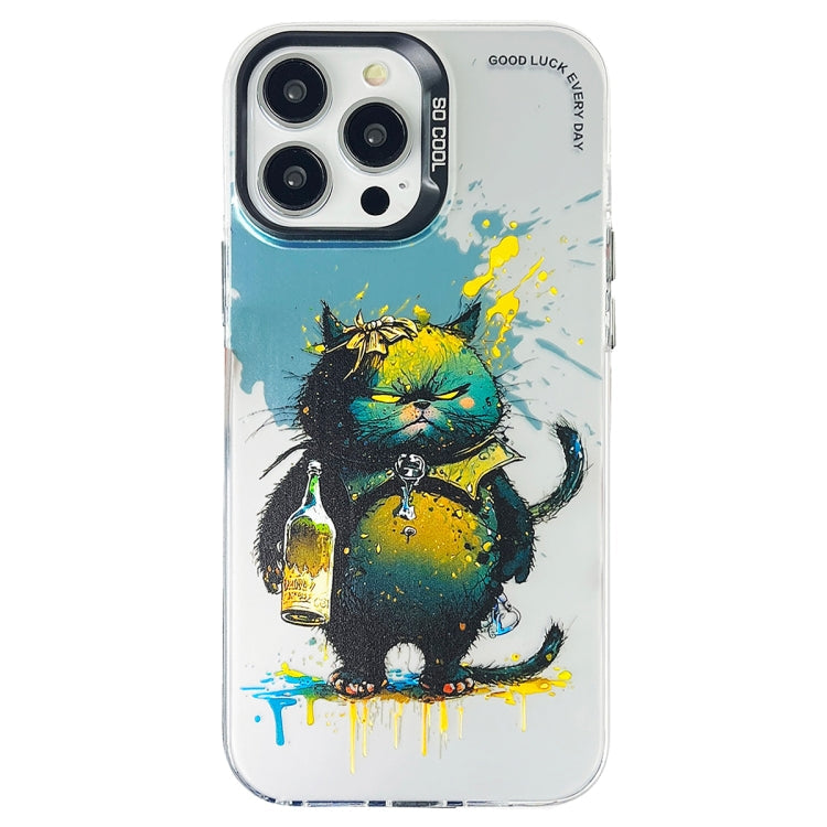 Double Layer Color Silver Series Animal Oil Painting Phone Case, For iPhone 14 Pro