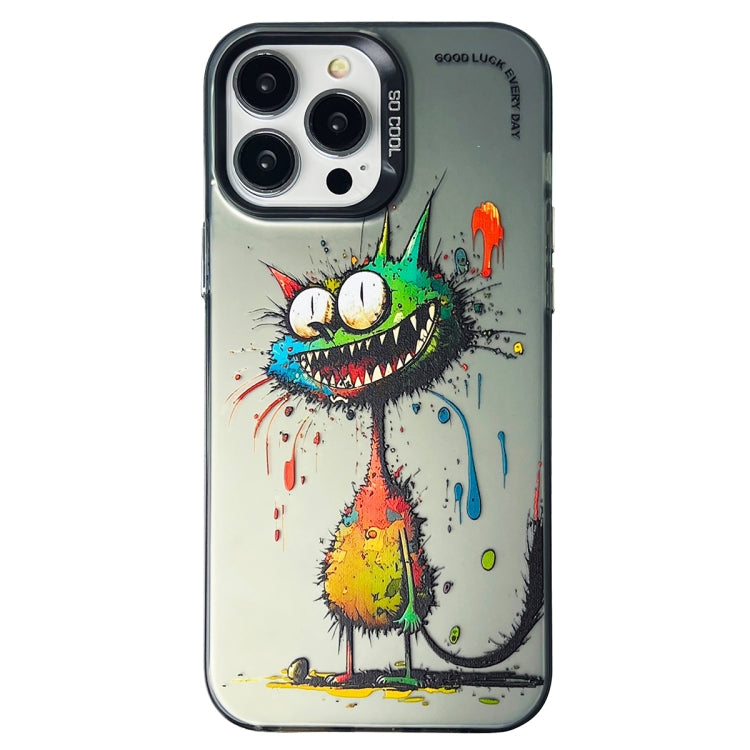 Double Layer Color Silver Series Animal Oil Painting Phone Case, For iPhone 14 Pro Max