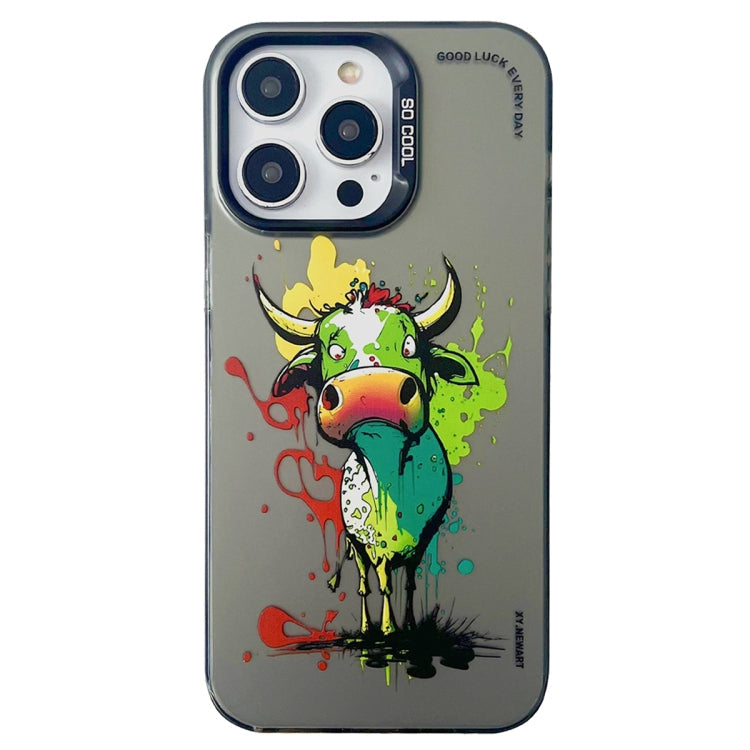 Double Layer Color Silver Series Animal Oil Painting Phone Case, For iPhone 14 Pro Max
