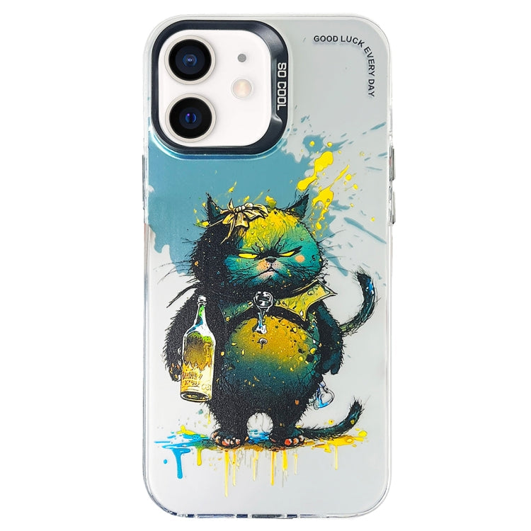 Double Layer Color Silver Series Animal Oil Painting Phone Case, For iPhone 12