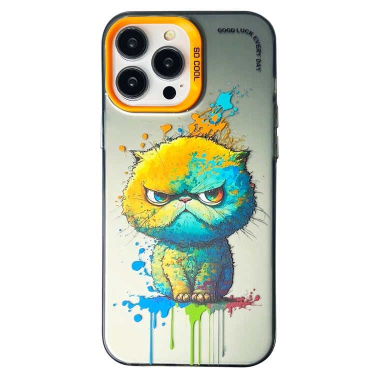 Double Layer Color Silver Series Animal Oil Painting Phone Case, For iPhone 15 Pro Max